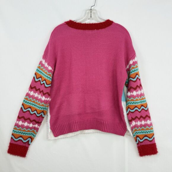 Hooked Up Embellished Ugly Christmas Sweater Pink Multicolor Size M - Picture 6 of 16